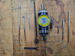 Coaxial indicator with interchangeable feelers and accessories