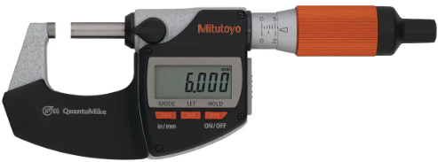 Mitutoyo QuantuMike Micrometer in use on a shop floor during quality inspection