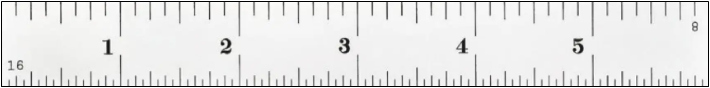 Imperial ruler showing fractional inch markings: 1/2, 1/4, 1/8, and 1/16