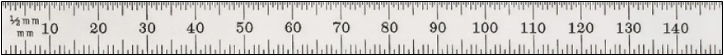 Metric ruler displaying centimeter and millimeter divisions (10 mm = 1 cm)