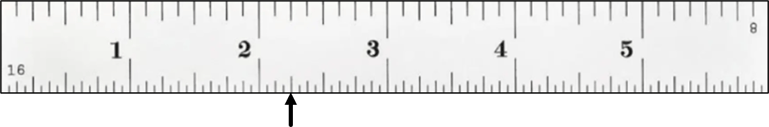 Imperial ruler measuring 2-1/4 inches using 1/16-inch divisions