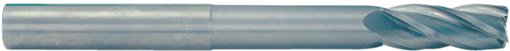 Long reach end mill with a reduced neck and short flute length for machining deep cavities