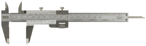 Vernier caliper showing the main scale and vernier scale