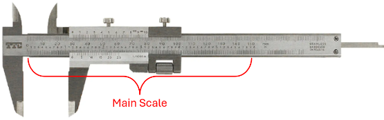 Inch vernier caliper main scale with 0.025-inch graduations